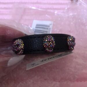 NWT! BETSY JOHNSON bracelet! Black Leather Bracelet with Pink Skull Accents